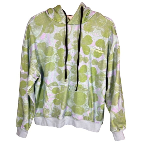 EIVISSA KOBF-PACHA Womens Green & Purple Cloverleaf Hoodie Sweatshirt Size Small - Picture 1 of 9